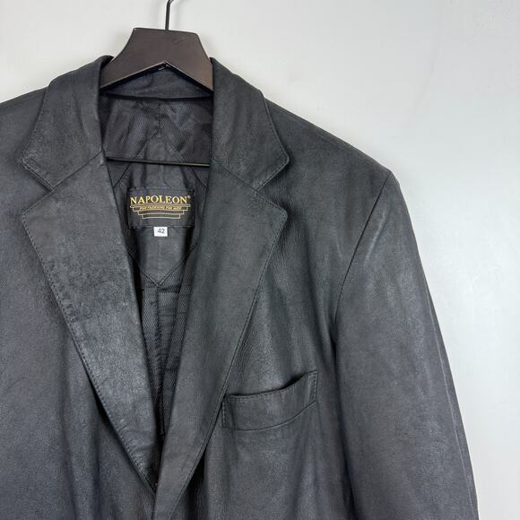 Napoleon Soft Leather Sportcoat Blazer Black Jacket - 42 - Picture 2 of 11